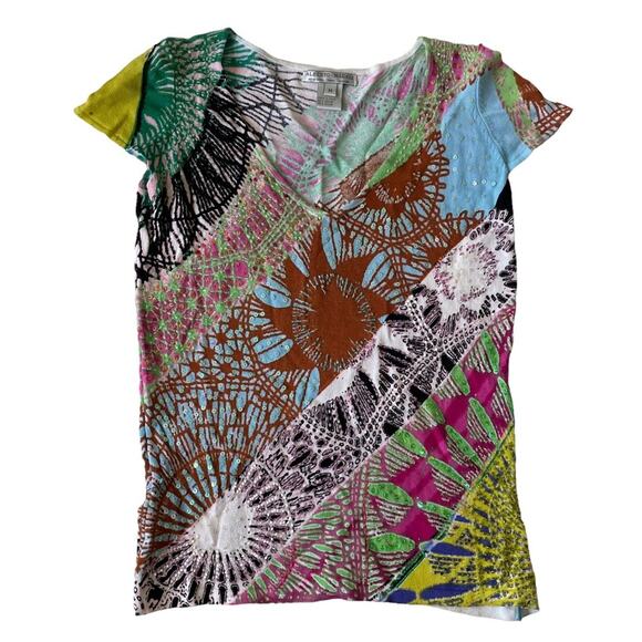 Alberto Makali Beaded Blouse Colorful Vibrant Abstract Geometric Sequin M GUC - Picture 12 of 12